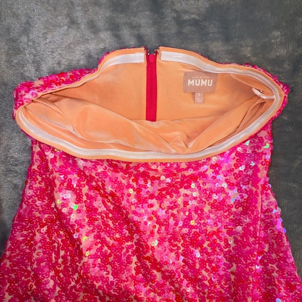 Show Me Your Mumu Sequin Mini On My Way Dress Small Hot Pink Strapless Hoco - Picture 10 of 16